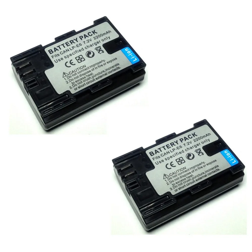 2 pcs 2200 mAh LP E6 LPE6 Battery for Canon EOS 5D Mark III 5D Mark II 70D 60D 80D 7D 5DS/R 5D4