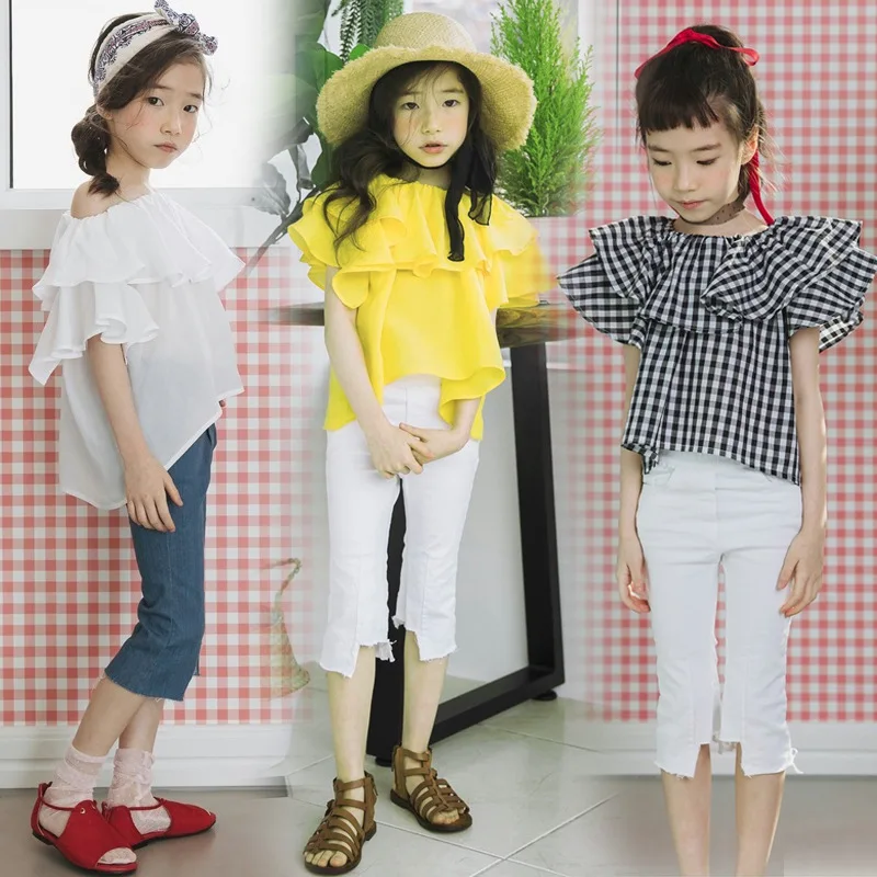 

flare sleeve children cotton blouses for big girls tops clothing new summer 2018 fashion baby shirts blouse clothes 4 5 6 8 year