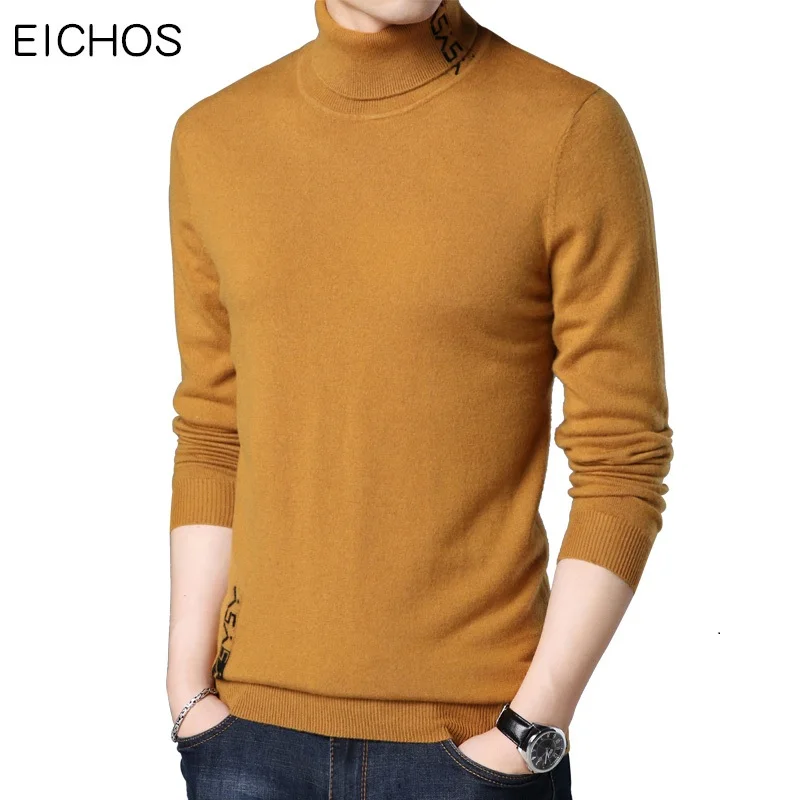^*Best Offers EICHOS Full Wool Knitted Warm Winter Sweater Mens Casual Solid Cashmere Sweaters Men Turtleneck Pullovers Slim Brand Clothing