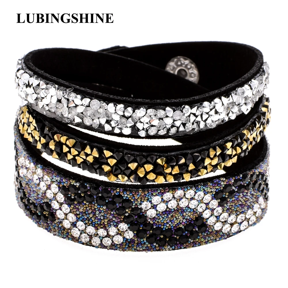 

LUBINGSHINE Fashion Velvet Wide Multilayer Bracelet Bangle Red Color Wrap Crystal Cuff Wristband for Man Women Bangles Jewelry