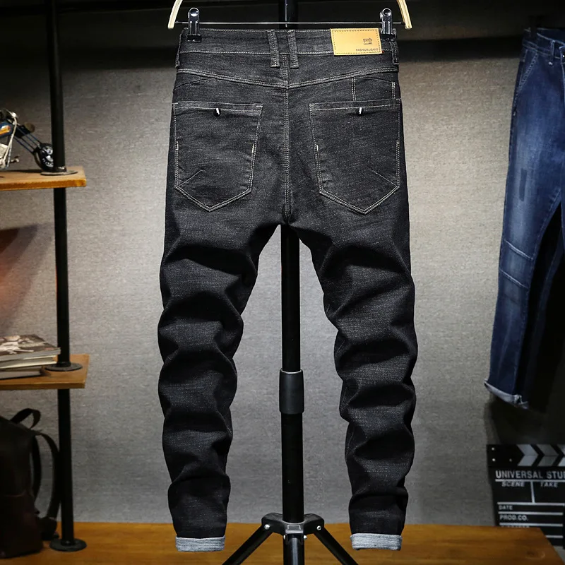 Джинсовые мужские джинсы размера плюс, одноцветные, стрейчевые, прямые, повседневные, вареные, полная длина, мужские джинсы в ковбойском стиле, высокое качество
