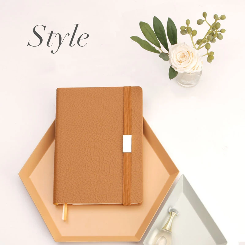 

Meeting Notebook Dotted Paper Line Grid Diary Blank pages Inner paper pocket Design Light brown Business office Bandage Notepad