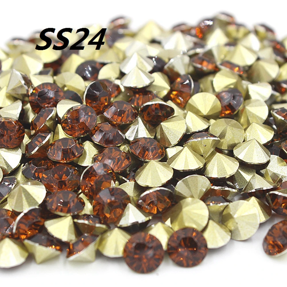 Free shipping SS24 288pcs 5.2 5.4mm Brown Resin rhinestones Pointback