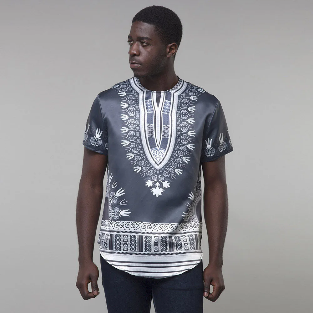 Opslea Новые африканские мужские этнические футболки с короткими рукавами Дашики Летние повседневные топы с круглым вырезом традиционный