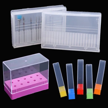 

5/10/20 Holes Nail Drill Bit Display Container Acrylic Holder Case Nail Art Drill Bit Empty Storage Box Manicure Accessory SA867