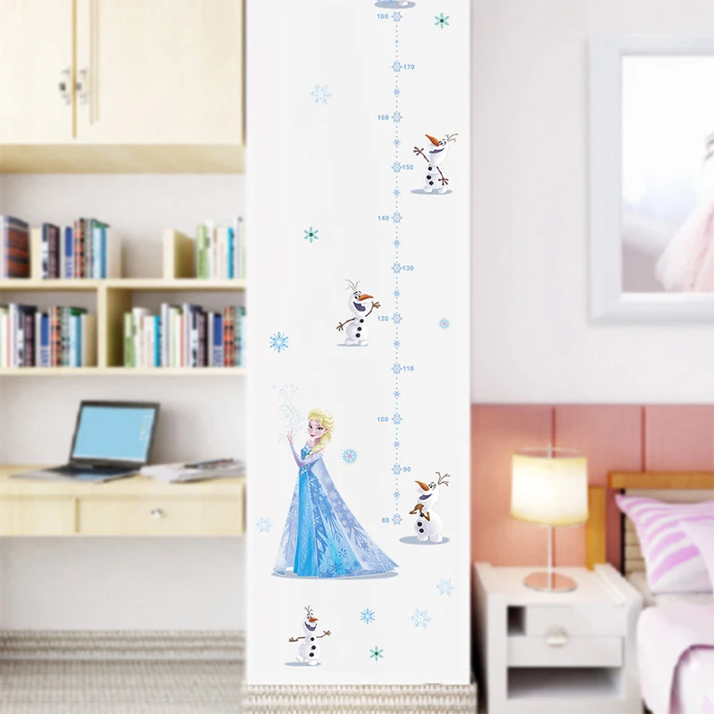 Cartoon Olaf Elsa Wall Stickers For Kids Room Home Decoration Frozen Decal Anime Movie Mural Art Growth Chart For Height Measure