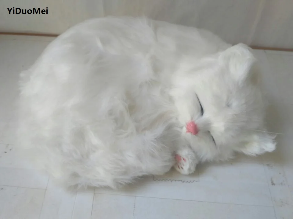 

breathing cat model large 26x17cm,polyethylene&furs white sleeping cat handicraft home decoration a2585