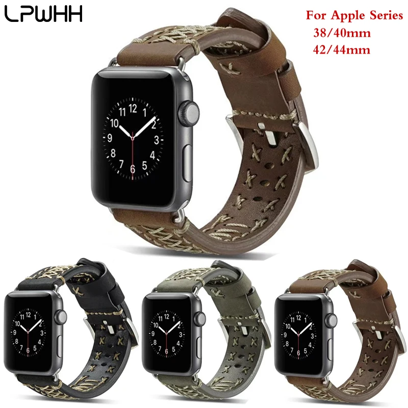 

LPWHH Cow Genuine Leather Strap For Apple Watch Band Series 4 3 2 1 38mm 42mm 44mm Gift TPU Watch Case Pink Buckle Iwatch Bands