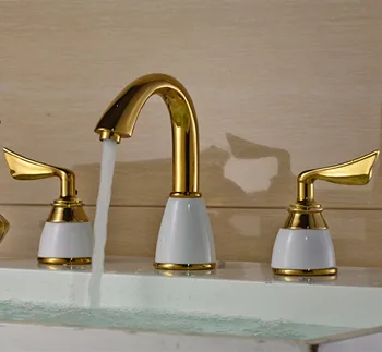 

Fashion bathroom faucet brass construction hot and cold gold finish 8' widespread basin faucet bathroom sink tap