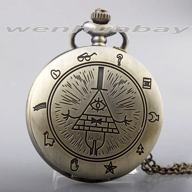 Античная бронза треугольный узор Freemason кварцевые карманные часы ожерелье для