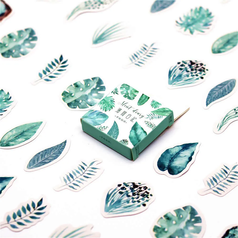 

40 Pcs/Pack Kawaii Cartoon Peppermint Green Cute Diary Flower Stickers Child Supplies