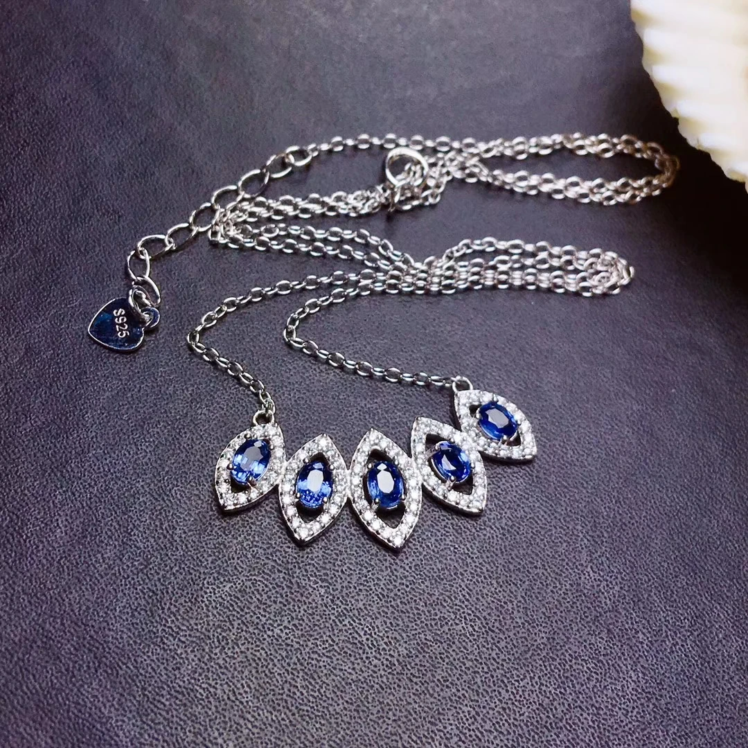 Collier pendentif en forme de goutte d'eau saphir bleu naturel collier en argent S925 collier en pi