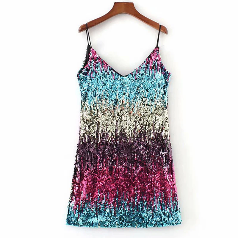 Women's Clothing Dress 2019 Stretch Fabrics Sequined Striped V-Neck Dress Ms Summer Sexy Street Slim Fit Temperament Clothing