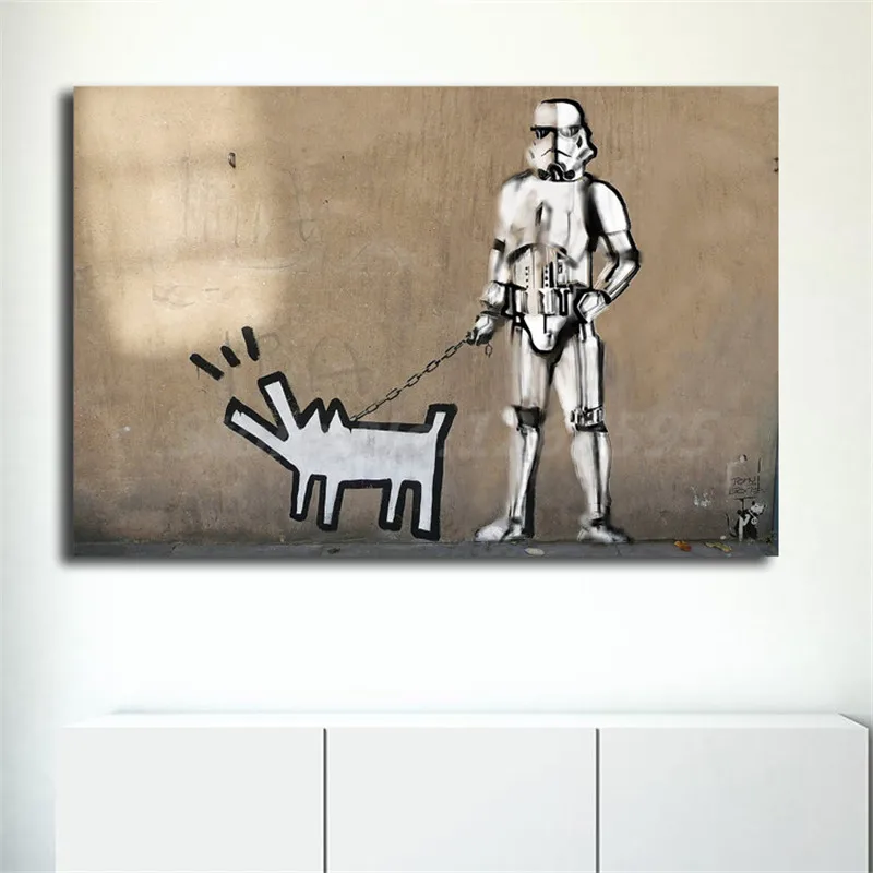 

Banksy K Haring Dog Graffiti Wallpaper HD Canvas Painting Print Living Room Home Decor Modern Wall Art Oil Painting Poster