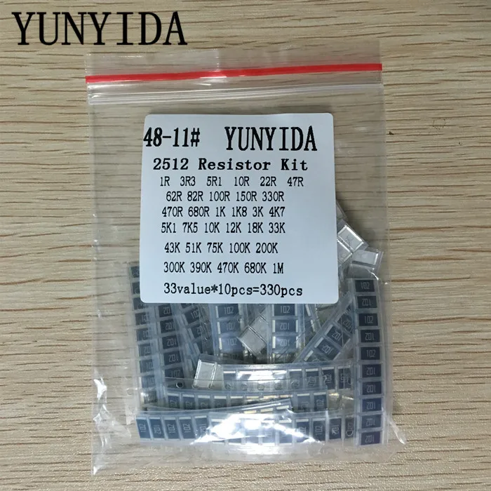 2512 SMD Resistor Kit Assorted Kit 1ohm-1M ohm 5% 33valuesX 10pcs=330pcs DIY Kit