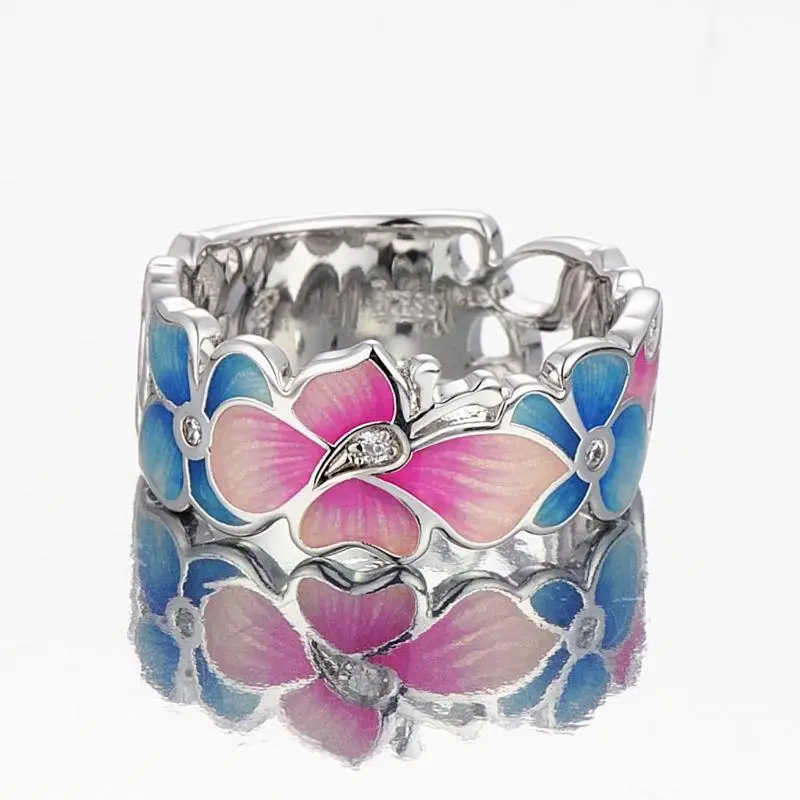 

New Arrival Luxury Fashion Colorful Flower Enamel Jewelry Stainless Steel Rings for Women Pretty Charm Silver Colors Big Ring