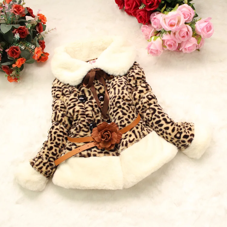 

2019 new Winter Children Coat Leopard faux fox fur collar coat Jacket Baby Girl Outerwear Infant Clothing cashmere Warm Jackets