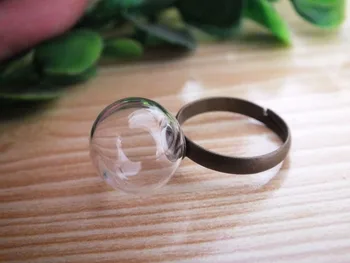 

5sets 16mm Small globe ring glass silver plated grown base handmade art ring