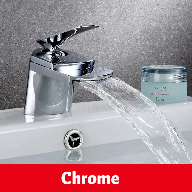 

Chrome Polished Waterfall Bathroom Basin Faucet Cold and Hot Water Mixer Single Handle Single Hole Water Tap