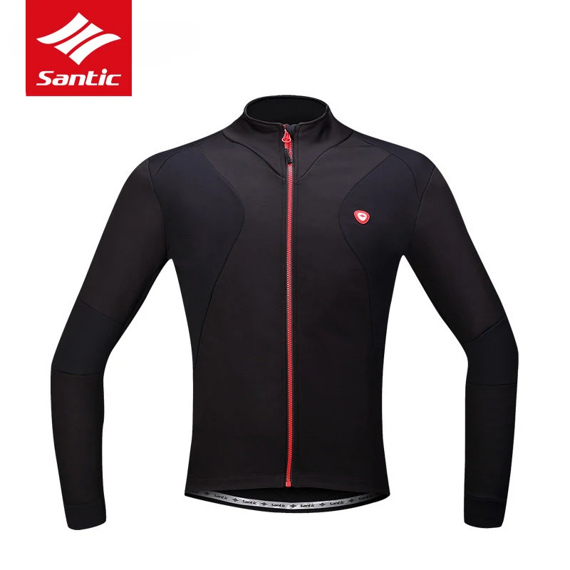 

Santic Mens Tour de France Cycling Jacket Thermal Fleece Wind Coat Black Long Sleeve Autumn Winter Bike Bicycle Jacket Ciclismo