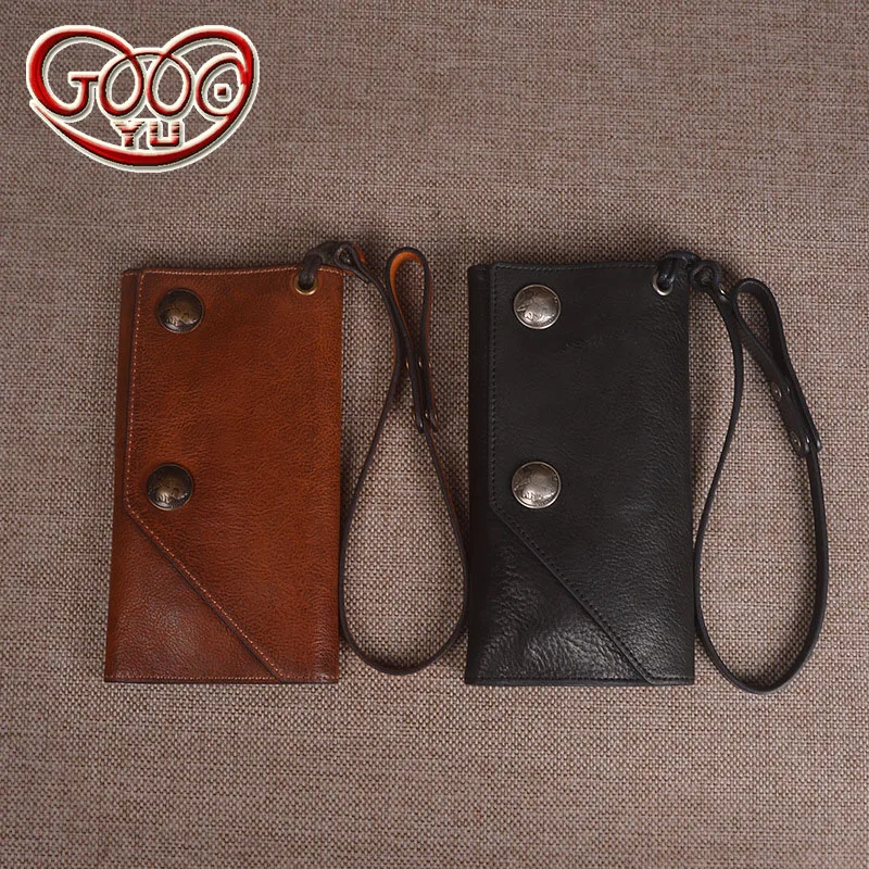

Hot models imported vegetable tanned leather men's long wallet first layer of leather hand-colored multi-card bit wallet
