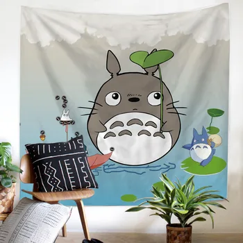 

Cartoon style Totoro Tapestry Wall Hanging decoration comfortable twin full queen size White background soft Tapestry