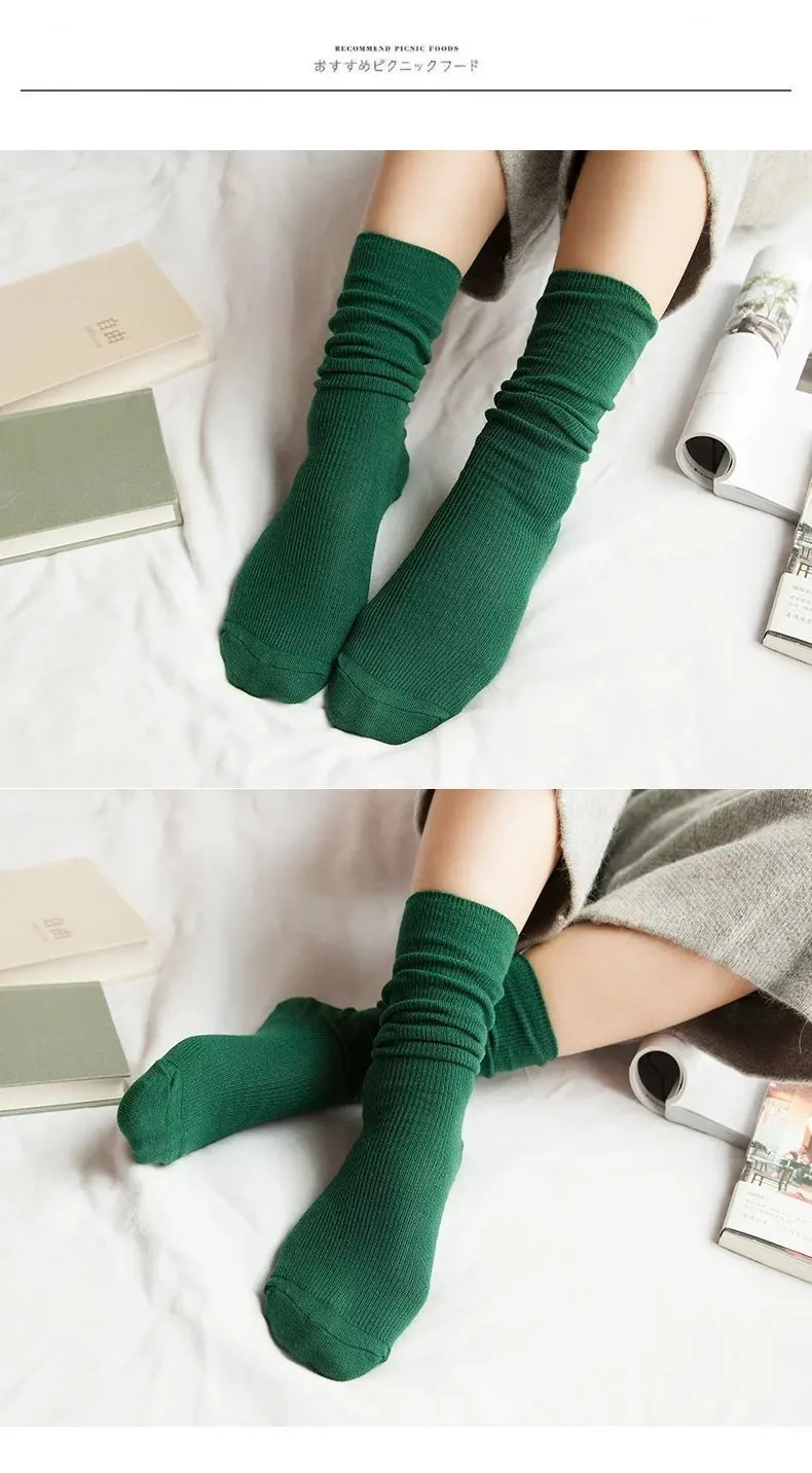 Японские корейские осенне-зимние носки для девочек средней школы, свободные однотонные Повседневные вязаные длинные хлопковые носки для женщин
