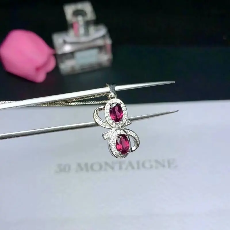 

SHILOVEM 925 sterling silver Natural magnalium garnet pendants fine Jewelry women wedding wholesale 4*6mm new bz040601agsm