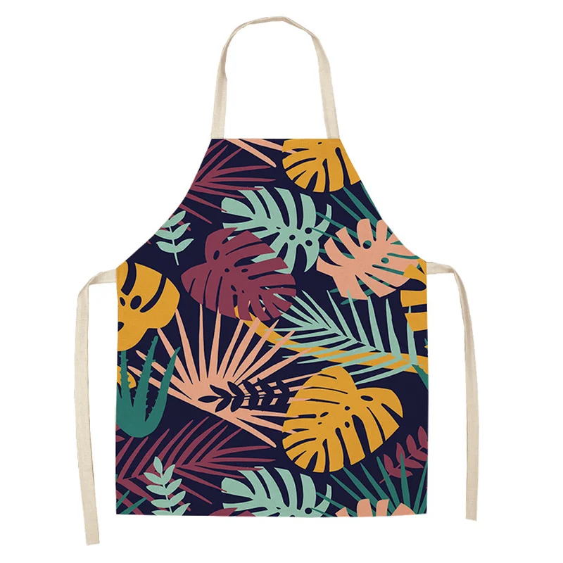 1 Pcs Abstract Green Leaves Pattern Kitchen Aprons for Woman Home Linen Sleeveless Apron Kitchen Cooking Bibs Cleaning Tools