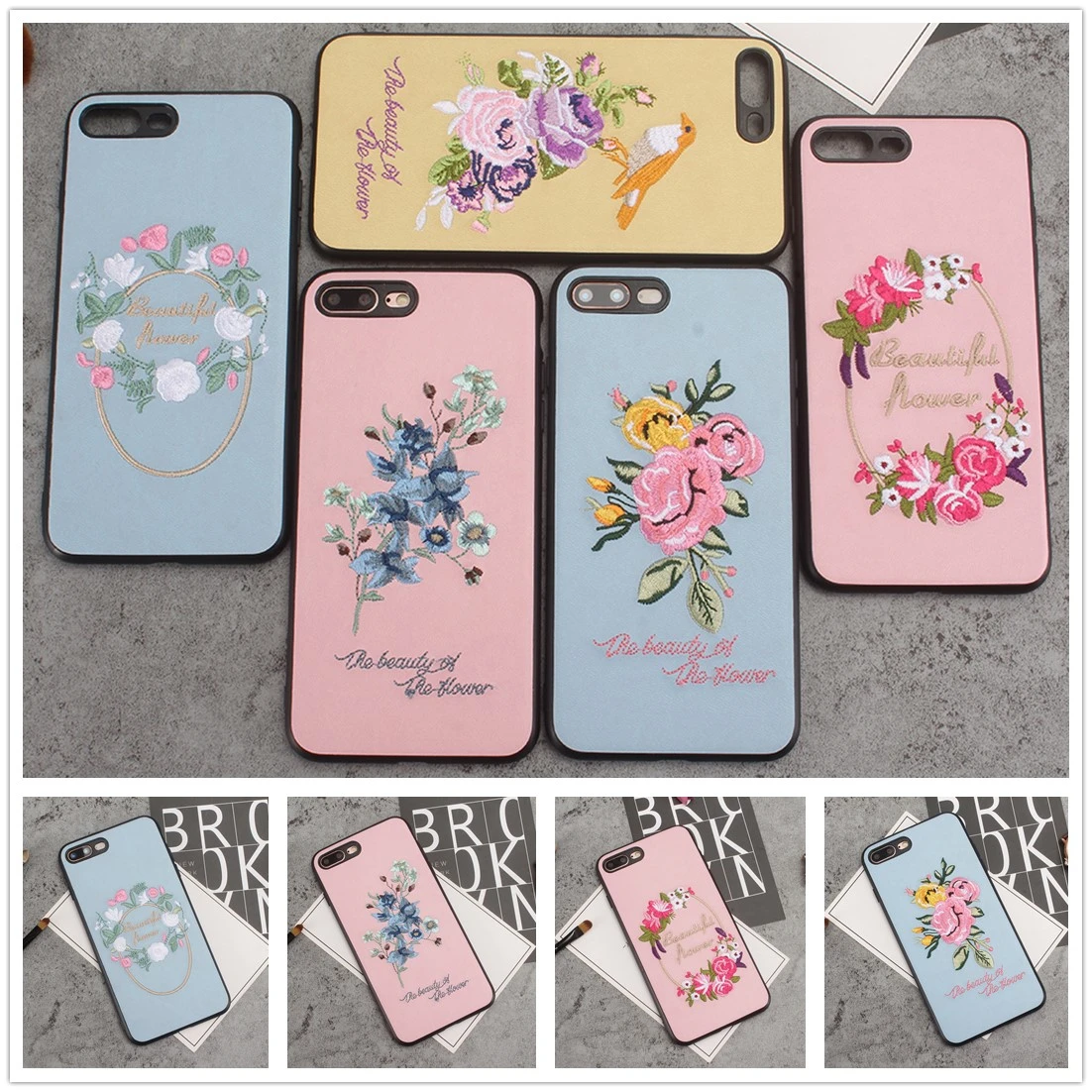 

Embroidery Cover For iPhone XS MAX XR X Diy Sewing Cloth Quality PC Protection Phone Case For iPhoen 7 8 Plus + 6S 6 Flower Bird
