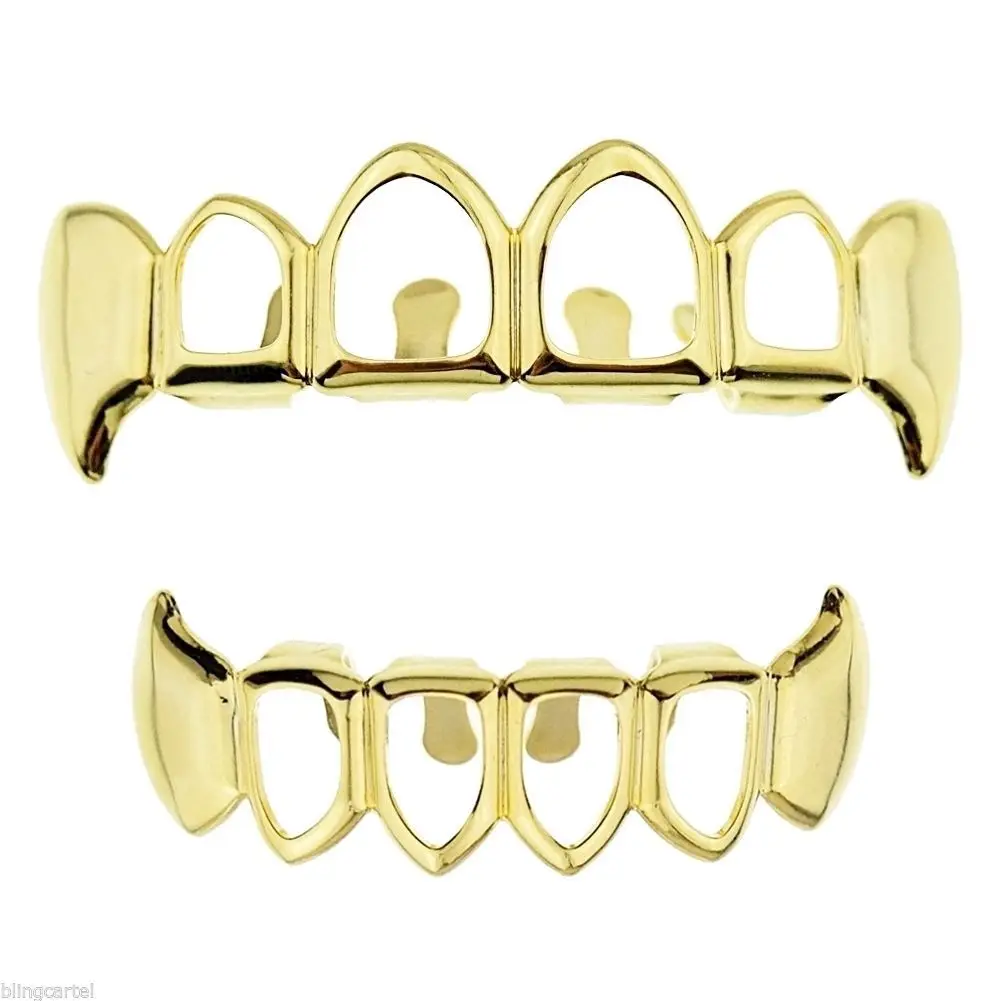 Gold Teeth Grillz Top&bottom Grills Dental Hollow Open Face Grill