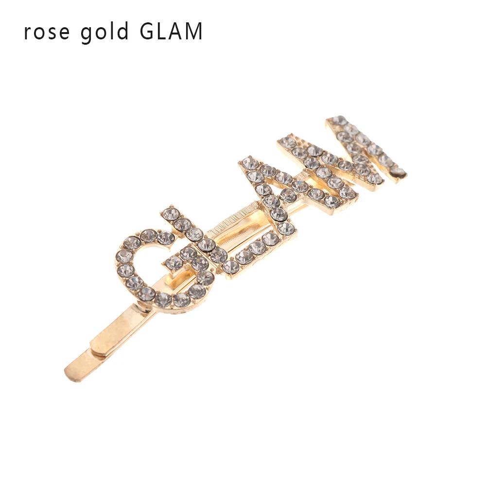 Fashion Crystal Hairpin Shiny Rhinestones GLAM DRIPPIN Letters Hair Clips Hair Accessories for Women Girls - Цвет: C