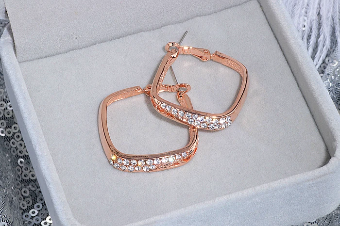 Классическая блестящая большая серьга-кольцо со стразами для женщин цвета розового золота Геометрические Квадратные серьги-кольца ювелирные изделия для подарка для женщин WX208