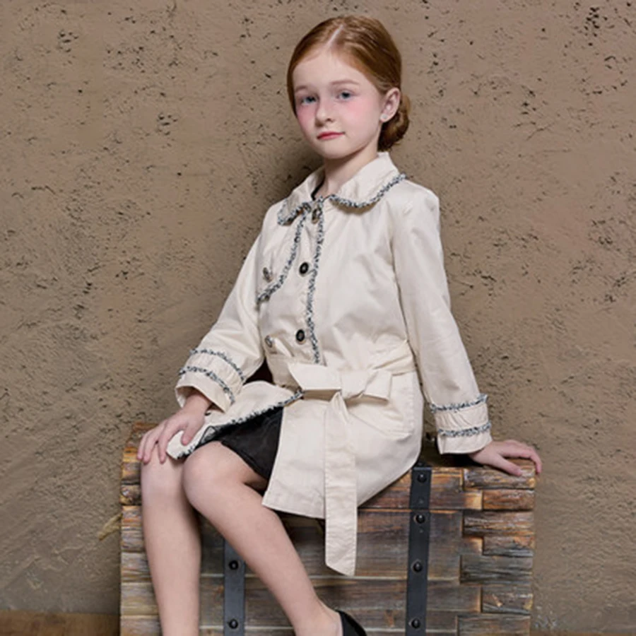 Long Windbreaker Jacket Girls Trench Coat Autumn Spring White Children