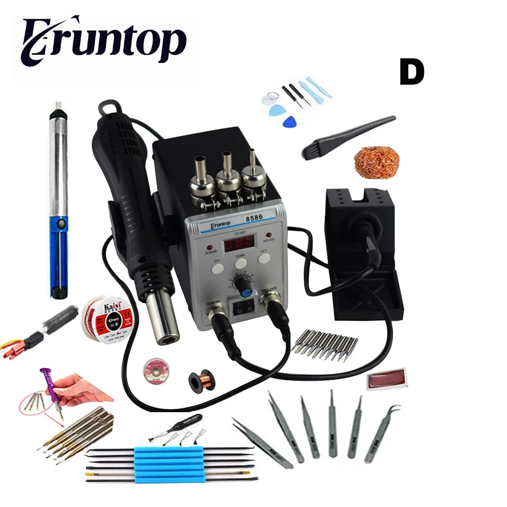 Высокое качество 8586 Вт 2 в 1 SMD паяльная станция Новый Eruntop 750 фена + паяльник - изображение