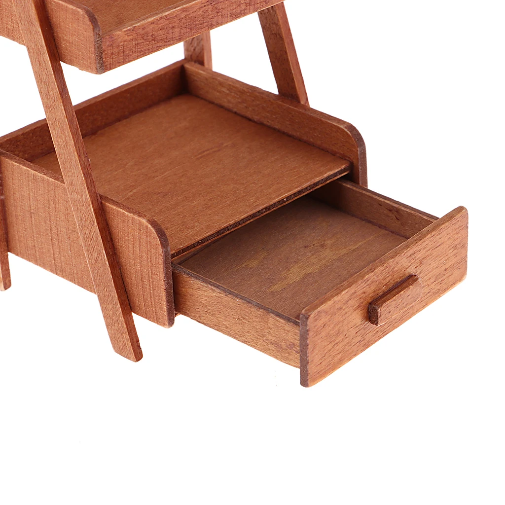 Vintage Three Layer Wood Flower Stand Snack Rack 1/12 Doll House Miniatures Accessories Kids Toy