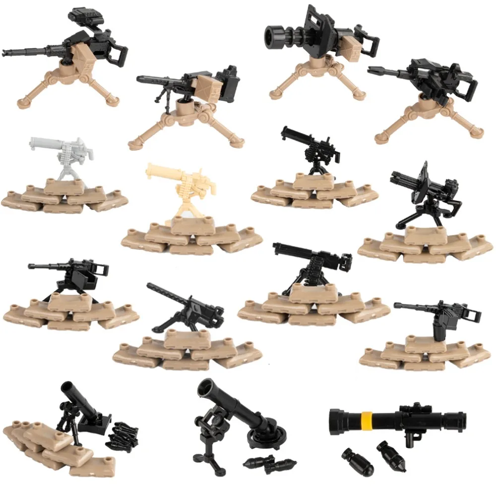 

WW2 Military Soldiers Weapons Blocks Model Heavy Machine Gun Building Blocks Gatling Gun Accessories Assemble Bricks