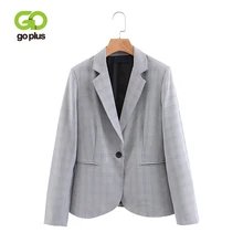 GOPLUS Vintage Single Button Office Ladies Plaid Blazer Long Sleeve Loose Checked Suit Coat Jacket Women blazers Female 2019