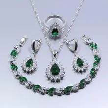 Прекрасный зеленый циркон 4 шт. 925 пробы Серебряный Женский комплект ювелирных изделий серьги кольцо ожерелье кулон браслет Z64