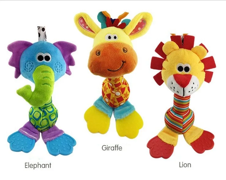 Kids Baby Toys Rattles Soft Plush Toy Animals Handbells Teether Dog Giraffe Lion Elephant Monkey Newborn Rattle for | Игрушки и хобби