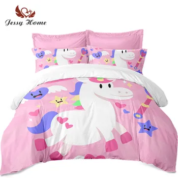 

Unicorn Bedding Set Queen Size Pink Duvet Cover White Bed Set Bedclothes 3pcs 4pcs Size With Pillow Case M945