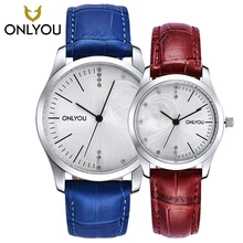 ONLYOU New Chinese Style Small Case Women Watches Female Red Leather Lover Wristwatches 5Bar Waterproof Men Clock Relojes Mujer
