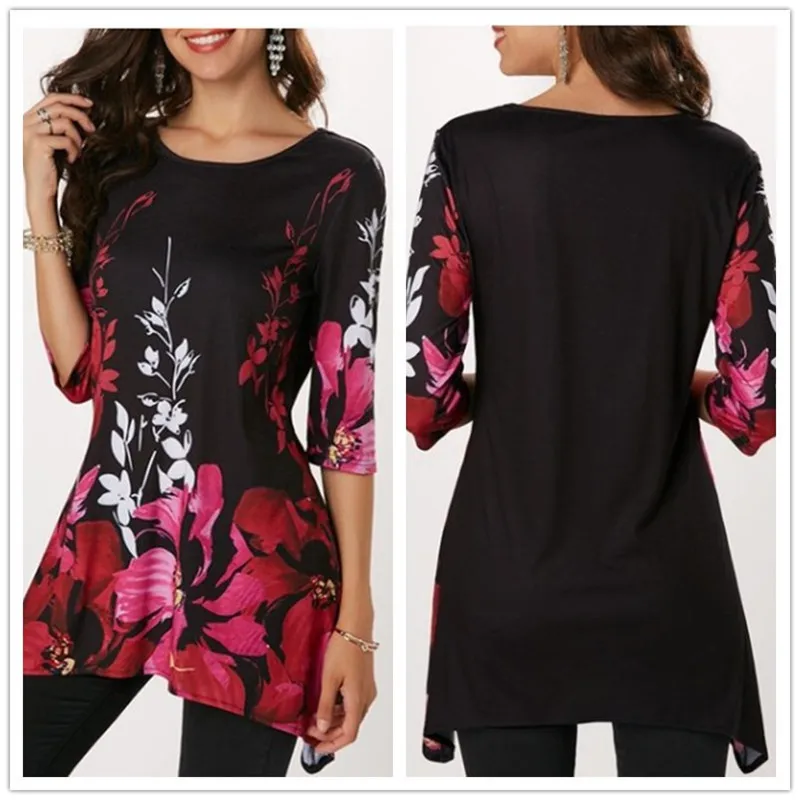  New Arrival 2019 Spring Summer T Shirt Tops Women Half Sleeve O-Neck Print T Shirt Casual Vintage F