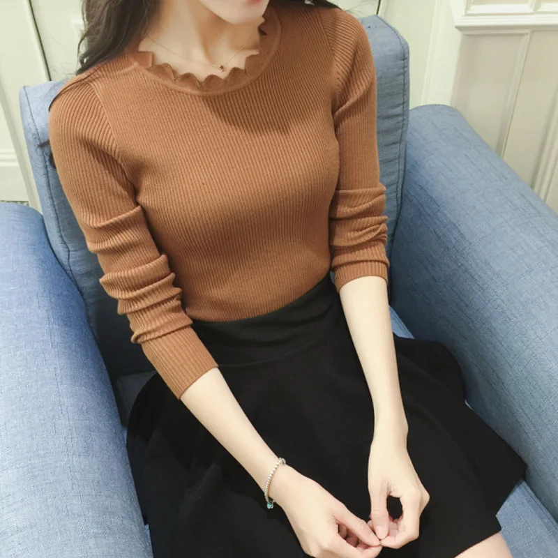 

New Pullover Women Sweater Jumper Autumn Thin Round Neck Pull Femme Hiver Slim Long Sleeve Sweaters Ladies Christmas Sweater