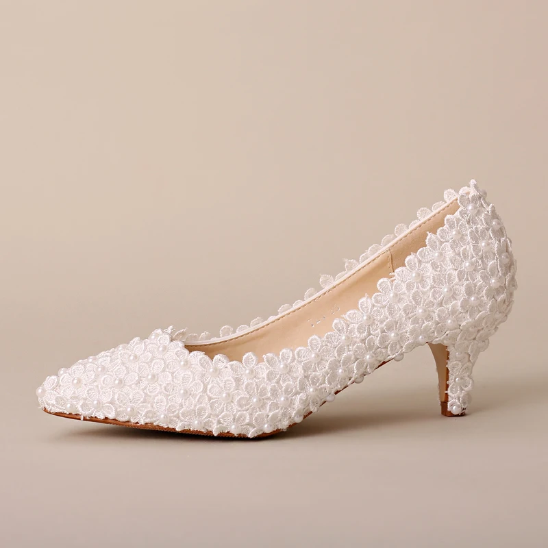 

Aesthetic pearl flower bridal shoes pointed toe thin heels shoes women's single pumps wedding shoes free shipping