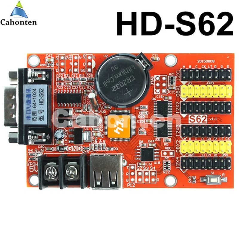 

HD-S62 USB serial port led controller 64*1024,32*1536pixels single/Dual color p10,F3.75 module scrolling message control card
