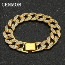 Width Crystal Chains Bracelets for Men Metal bracelet Gold color Luxury Male Bangles jewelry accessories Gifts homme Bracelet