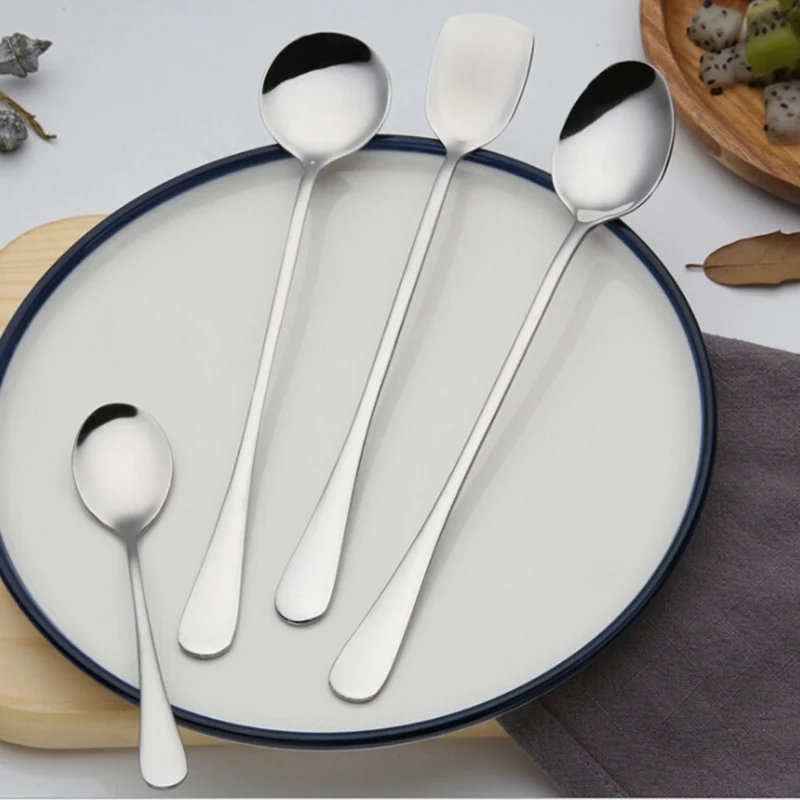 

Hot Sale Stainless Practical Steel Coffee Spoon With Long Handle Ice Cream Dessert Tea Spoon Kitchen Silver Color Spoon