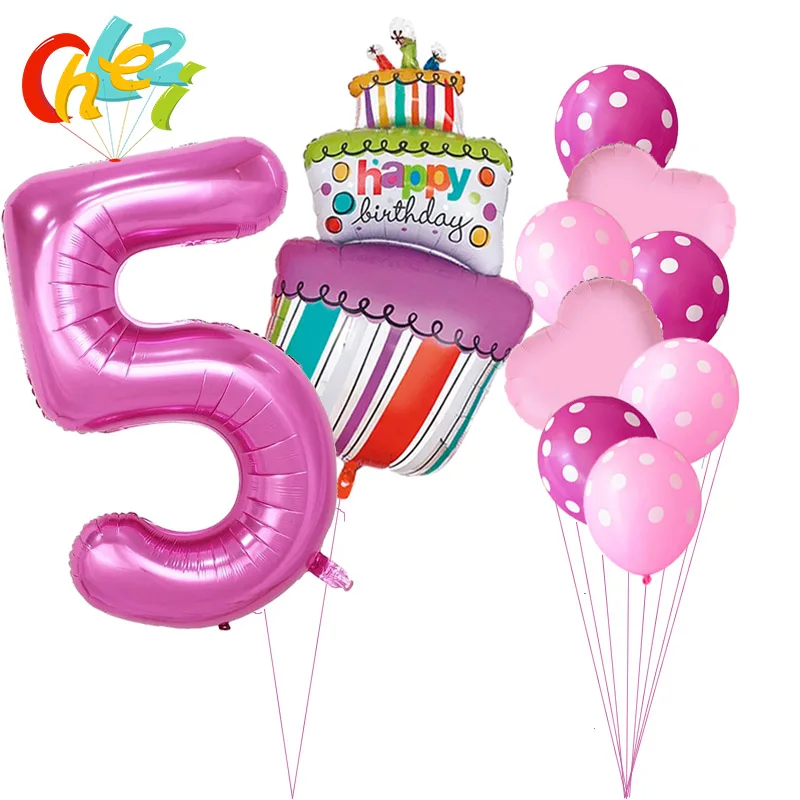 40 дюймов розовый и голубой номер 1 2 3 4 5 лет воздушные шары в виде торта ко дню рождения для маленьких мальчиков и девочек 1 вечерние принадлежности для декора Dot латексные гелиевые шары - Цвет: Pink 5