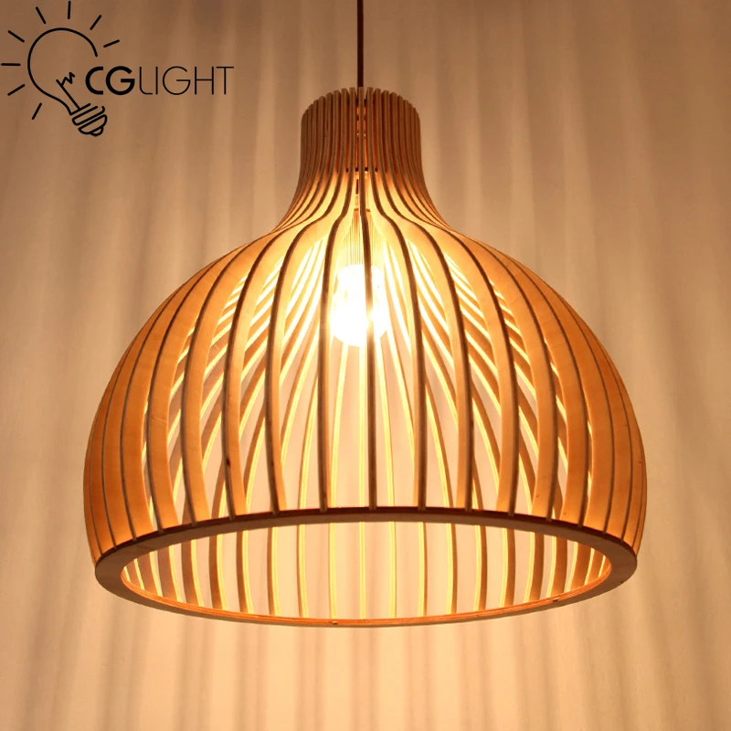 

Handmade Wood led bird cage pendant lamp solid Wood Pendant Lights Modern Real Wood Cage Lamp modern light